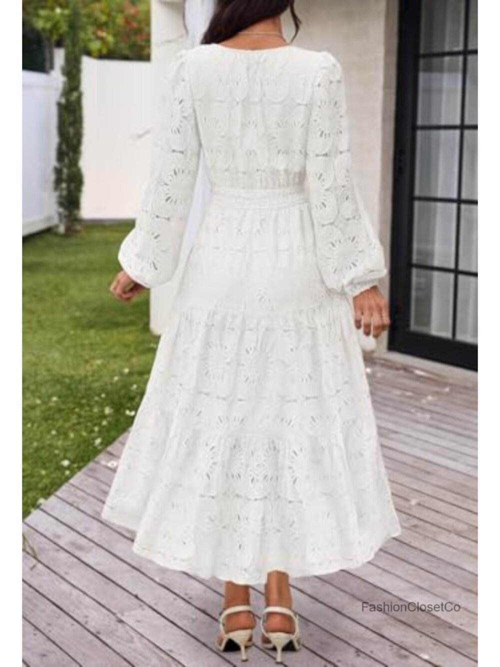 Women's Lace Floral Eyelet Maxi Dress Long Sleeve Wedding Guest - Picture 3 of 6